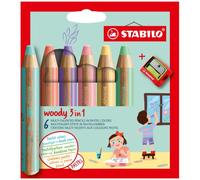 Crayons multi-talents stabilo woody 3en1 + 1 taille-crayons coloris assortis pastel etui carton