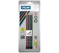 Crayons Triangulaires - Milan - Blister de 4 - Ergonomiques - Bois Résistant - Gomme à Effacer