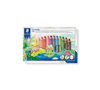Staedtler Noris Junior, Crayons de couleur à la cire et aquarellables gros module, Spécialement conçus pour les enfants, Étui carton avec 12 crayons assortis et 1 taille-crayon, 140 C12