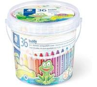 Staedtler Noris Junior, Crayons de couleur à la cire et aquarellables gros module, Spécialement conçus pour les enfants, Pot avec 36 crayons assortis et 3 taille-crayons, 140 C36