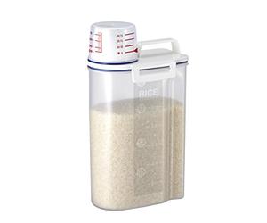 Crazcuty Conteneur à Riz Rectangulaire avec Bec Verseur et Tasse à Mesurer, 70 Oz, Transparent Blanc