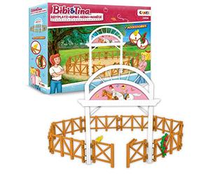 CRAZE Bibi Blocksberg und Tina Bibi & Tina Manège Set de Jeu Enclos pour Cheval Accessoire Chevaux & Cavalier Figurine Animaux Poney Jouet 24058, Multicolore
