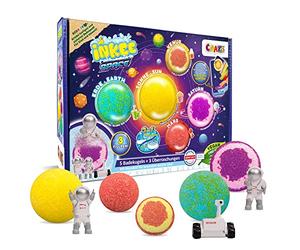 CRAZE INKEE SPACE | Set Boules de Bain enfant Planète du système solaire 5x Bombes de bain avec Jouets de bain et cartes éducatives