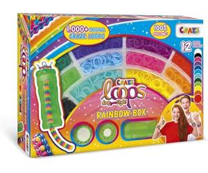 CRAZE LOOPS Rainbow Box | Kit Créatif Enfant pour Bracelet Elastique à tisser, 1000 élastiques pour bracelets couleur arc-en-ciel avec nombreux accessoires