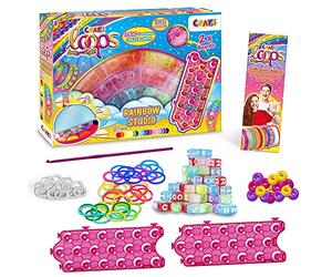 CRAZE LOOPS RAINBOW STUDIO | Kit pour Bracelets Elastiques Enfan , 1300 Elastiques pour Bracelets , fermoirs , perles , boîte de rangement et accessoires à tisser