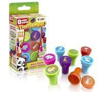CRAZE Lot de 8 tampons pour enfants avec motifs d'animaux en 6 couleurs, tampons lavables pour enfants