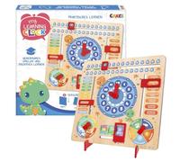 Craze My Learning Clock Dino - Horloge d'apprentissage pour Enfants en Bois - Calendrier d'apprentissage pour Enfants - Tableau d'apprentissage - Horloge Murale - Bleu