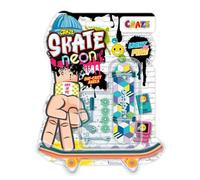 CRAZE Skate Néon - Set de 4 Finger Skate Fluorescents - Mini Skateboard Custom à Collectionner - Effet Brillant et Urbain