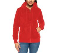 Crazy Age Veste en fourrure pour homme et femme avec capuche - Veste polaire en peluche avec poches kangourou - Fermeture éclair, rouge, 4XL