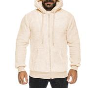 Crazy Age Veste en polaire teddy pour homme et femme avec capuche - Veste polaire en peluche avec poches kangourou - Fermeture éclair, beige, 5XL