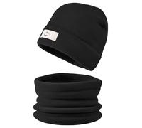 crazy bean Bonnet et Cache cou Enfant Polaire Ensemble Casquette Tour de cou Garcon Fille Chaud Épais Beanie Écharpe d'Hiver Noir