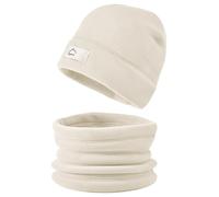 crazy bean Bonnet et Cache cou Enfant Polaire Ensemble Casquette Tour de cou Garcon Fille Chaud Épais Beanie Écharpe d'Hiver Beige