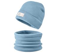 crazy bean Bonnet et Cache cou Enfant Polaire Ensemble Casquette Tour de cou Garcon Fille Chaud Épais Beanie Écharpe d'Hiver Bleu