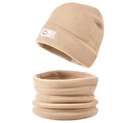 crazy bean Bonnet et Cache cou Enfant Polaire Ensemble Casquette Tour de cou Garcon Fille Chaud Épais Beanie Écharpe d'Hiver Kaki