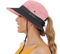 crazy bean Chapeau de Soleil Femme Protection Solaire Chapeaux de Randonnée Brousse de Queue de Cheval Large Bord Pliable pour Safari Pêche