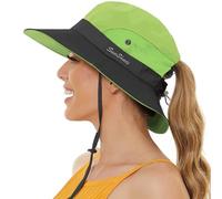 crazy bean Chapeau de Soleil Femme Protection Solaire Chapeaux de Randonnée Brousse de Queue de Cheval Large Bord Pliable pour Safari Pêche