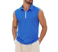 crazy bean Débardeur Homme Casual Polo sans Manches Col en V Zippe Mode Haut Tank Top en Coton Été Homme Chemise de sans Manches pour Fitness Golf Casual（Bleu,XXL）