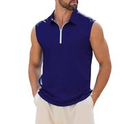 crazy bean Débardeur Homme Casual Polo sans Manches Col en V Zippe Mode Haut Tank Top en Coton Été Homme Chemise de sans Manches pour Fitness Golf Casual（Bleu Marine,M）