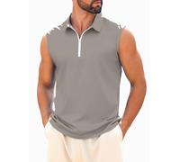 crazy bean Débardeur Homme Casual Polo sans Manches Col en V Zippe Mode Haut Tank Top en Coton Été Homme Chemise de sans Manches pour Fitness Golf Casual（Gris,L）