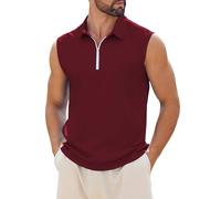 crazy bean Débardeur Homme Casual Polo sans Manches Col en V Zippe Mode Haut Tank Top en Coton Été Homme Chemise de sans Manches pour Fitness Golf Casual（Bordeaux,M）