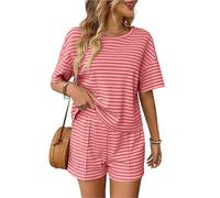 crazy bean Ensemble Survetement Femme Short et Tee Shirt Manches Courtes Ete 2 Pieces Bermudas Pyjama Rayée de Sport