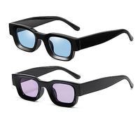 crazy bean Lunettes de Soleil Vintage Femme Rectangulaires 2 Paires Lunettes de Conduite Hommes Mode Protection UV400 Bleu+Violet Taille Unique