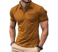crazy bean Polos D'été à Manches Courtes pour Hommes Shirt Boutonné à Col en V Polo de Sport Chemise de Golf DéContractée avec Poches Marron L
