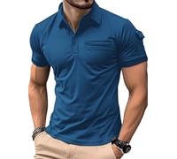 crazy bean Polos D'été à Manches Courtes pour Hommes Shirt Boutonné à Col en V Polo de Sport Chemise de Golf DéContractée avec Poches Bleu L