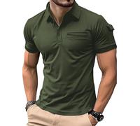 crazy bean Polos D'été à Manches Courtes pour Hommes Shirt Boutonné à Col en V Polo de Sport Chemise de Golf DéContractée avec Poches Vert XL