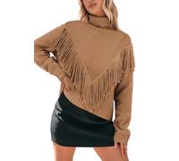 crazy bean Pull Femme d'hiver Col Roulé Leger Pullover en Tricoté Fin Pull Bat Manche Longue Chaud Chic en Pompons Élégant Kaki