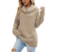 crazy bean Pull Femme Rochet Colle Roulé Longue Oversize Tricoté Pull d'hiver Ample Chaud Pullover Chic Et Elegant en Couleur Casual Grande Kaki S