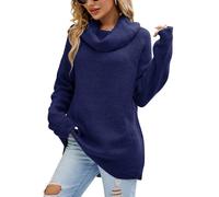 crazy bean Pull Femme Rochet Colle Roulé Longue Oversize Tricoté Pull d'hiver Ample Chaud Pullover Chic Et Elegant en Couleur Casual Grande