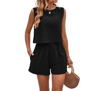 crazy bean SurvêTement de Sport DéContracté Pour Femmes Ensemble DéContracté de Shorts Sans Manches Pour Femmes Chic et Elegant Haut Sans Manches et Short à Taille Haute Avec Poches Noir XL