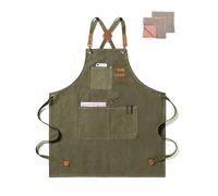 crazy bean Tablier Cuisine Homme et Femme Tablier de Barbecue Toile avec Poches Réglable Tablier de Travail pour Barbecue Jardin Café Gris Vert