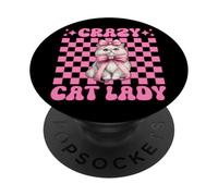Crazy Cat Lady Chat Perse Fille Chat Maman Rose Coquette Bow PopSockets PopGrip Adhésif
