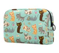 Crazy Cats Trousse à cosmétiques pour femme, trousse de toilette de voyage, grande pochette de maquillage pratique avec fermeture éclair, multicolore, 18.5x7.5x13cm/7.3x3x5.1in, Trousse de toilette