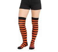 Crazy Chick® Chaussettes montantes au-dessus du genou pour fille Couleurs assorties Taille 37-39, Noir/orange, 32-34
