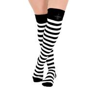 Crazy Chick Chaussettes montantes pour femme et fille Rayures rayées au-dessus du genou Couleurs assorties Taille 37-39, noir et blanc, taille unique