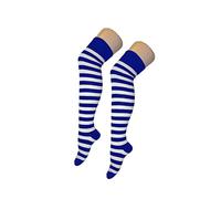 Crazy Chick Chaussettes montantes pour femme et fille Rayures rayées au-dessus du genou Couleurs assorties Taille 37-39, bleu/blanc, taille unique