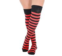 Crazy Chick Chaussettes montantes pour femme et fille Rayures rayées au-dessus du genou Couleurs assorties Taille 37-39, noir/rouge, Taille unique