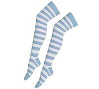Crazy Chick - Chaussettes pour femme à rayures au-dessus du genou, élastiques, pour filles (bleu et blanc)