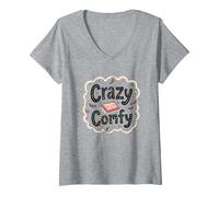Crazy Comfy Freak in The Sheets Cozy Bedtime Humour T-Shirt avec Col en V, Femme, Gris Chiné, L