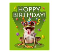 Crazy Critterz Carte d'anniversaire grenouille avec lunettes de soleil et chapeau de fête, 15,2 x 17,8 cm