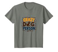 Crazy Dog Person Couronne en os avec Empreintes de Pattes pour Amoureux des Animaux T-Shirt, Enfant, Vert Kaki chiné, 10 Ans