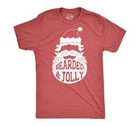 Crazy Dog Tshirts - Mens Bearded and Jolly Tshirt Funny Santa Claus Beard Christmas Tee (Heather Red) - S - Homme