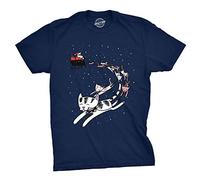 Crazy Dog Tshirts - Mens Cat Sleigh Tshirt Funny Santa Christmas Holiday Tee for Animal Lover (Navy) - XXL - Homme