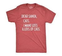 Crazy Dog Tshirts - Mens Dear Santa Cats I Want Lots and Lots of Cats Tshirt Funny Pet Kitty Christmas Graphic Tee (Heather Red) - XXL - Homme