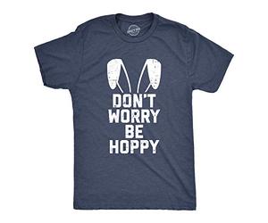 Crazy Dog Tshirts - Mens Don't Worry Be Hoppy Tshirt Funny Easter Bunny Tee (Heather Navy) - 3XL - Homme