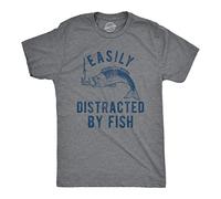 Crazy Dog Tshirts - Mens Easily Distracted by Fish Tshirt Funny Fishermen Graphic Novelty Tee for Guys (Dark Heather Grey)