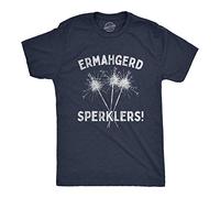 Crazy Dog Tshirts - Mens Ermahgerd Sperklers Tshirt Funny 4th of July Fireworks Sparklers Graphic Novelty Tee (Heather Navy) - XXL - Homme